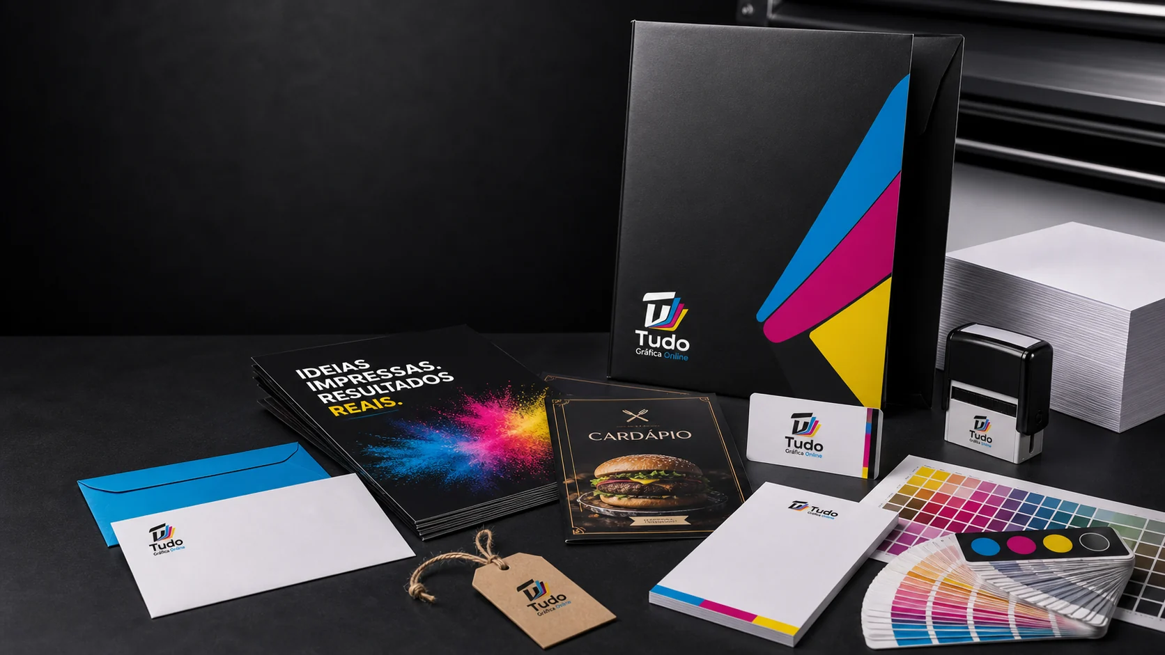 Cartões, panfletos, folders e impressos comerciais